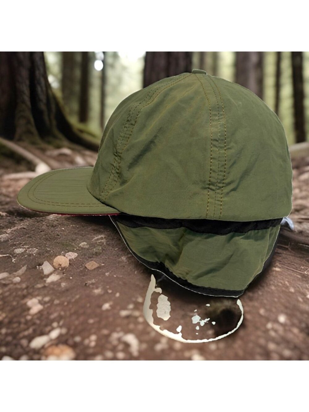 Vintage P Men's Trapper Hat Size L Olive Green Nylon Fleece Lined Earflaps USA